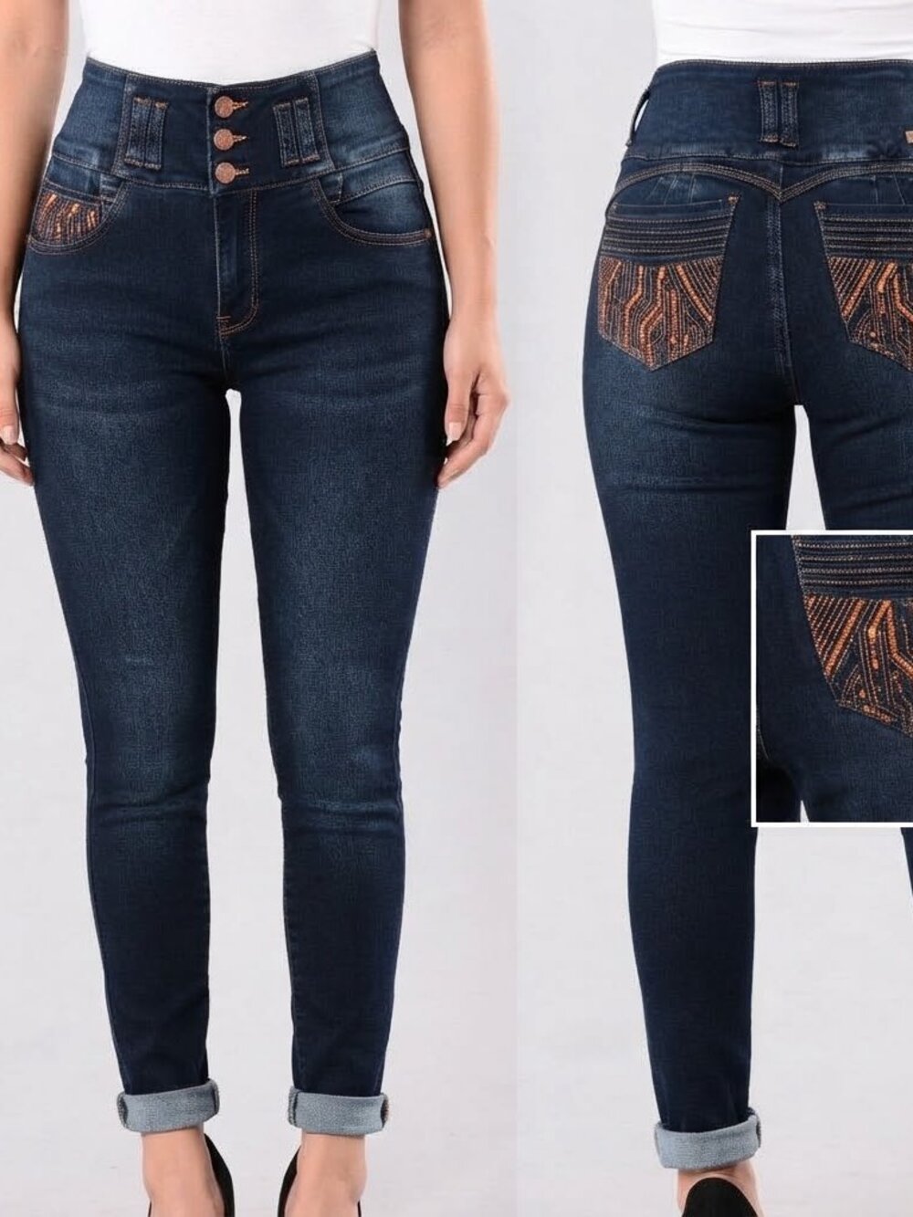 Carisma Jeans Colombian Push Up Skinny Jeans Dark Wash Sequin Circuit Pockets 14